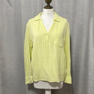 CeCe brand 100% Cotton PopOver Top-Sz M-Light Key Lime Color-Textured-EUC